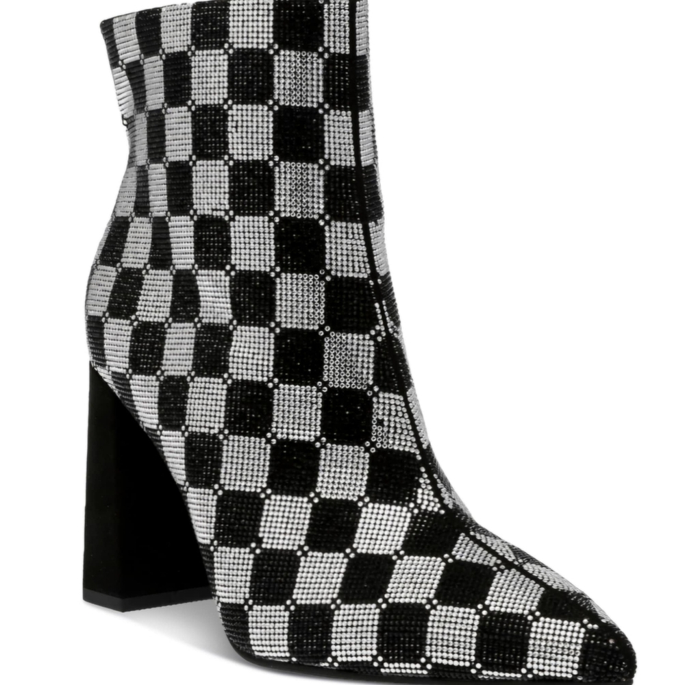 Wild Pair Ingridd Pointed Toe Bling Dress Booties, 7.5M- Black/White Checker